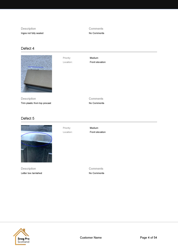 Snag Pro Scotland PDF Report Example Page 3
